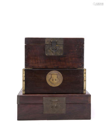 A Set of Three Chinese Hardwood Boxes