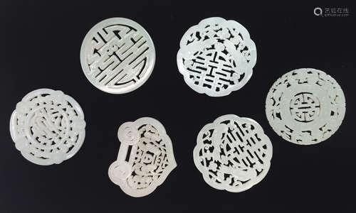 A Set of Six Carved Jade Pendant