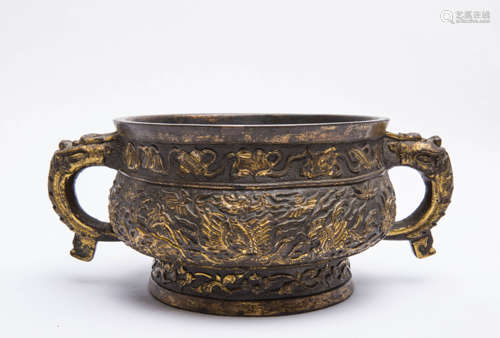 A Chinese Gilt Bronze Censer