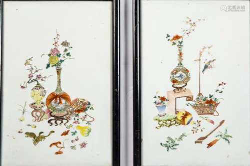 A Chinese Porcelain Plaque with Hardwood Frame 