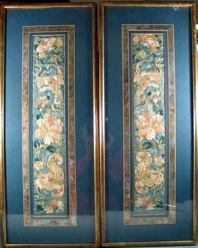 Pair of Framed Antique Chinese Embroidery Works.