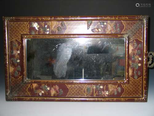 Chinese Soapstone Inlaid Lacquer Decorated Mirror