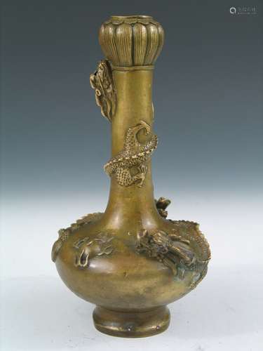 Chinese Metal Garlic-Mouth Dragon Vase. 19th C