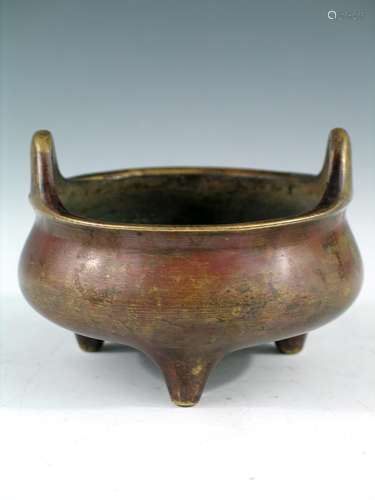 Chinese Bronze Xuande Tripod Incense Burner, Marked.