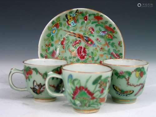 Assorted Chinese Celadon Glaze Famille Rose Porcelain Pieces