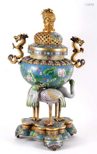 Large Cloisonne Tripod Incense Burner