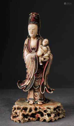 Chinese Qing Dynasty Soapstone Figure Of Guanyin