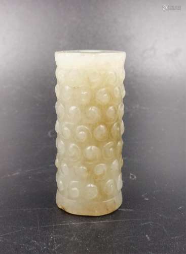 Chinese Jade Carved Cylindrical Pendant