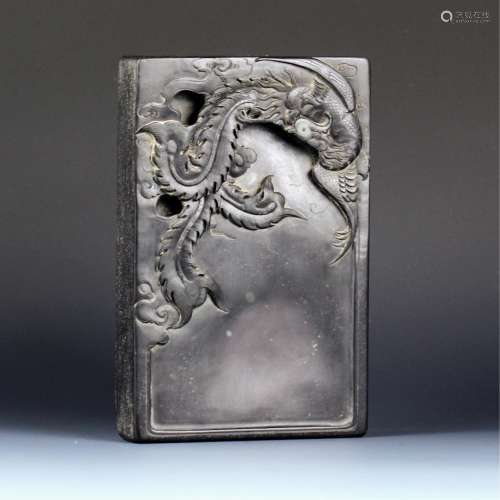 Chinese Ink Stone Carved Phoenix