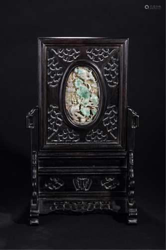 Chinese Rose Wood Table Screen Inlaid Jadeite