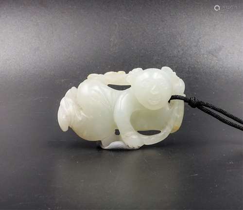 Chinese White Jade Boy Pendant