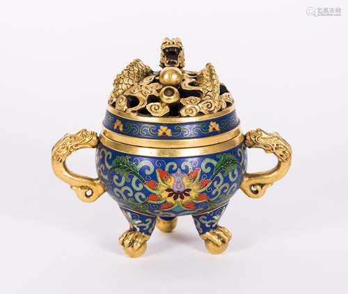 Chinese Cloisonne Tripod Incense Burner