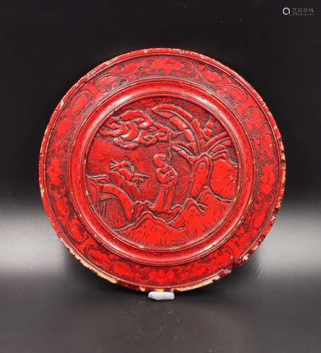 Chinese Qing Dynasty Painted Stone Plate