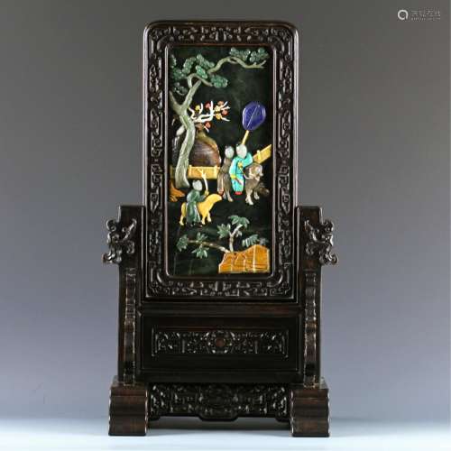 Chinese Qing Dynasty Spinach Jade Table Screen
