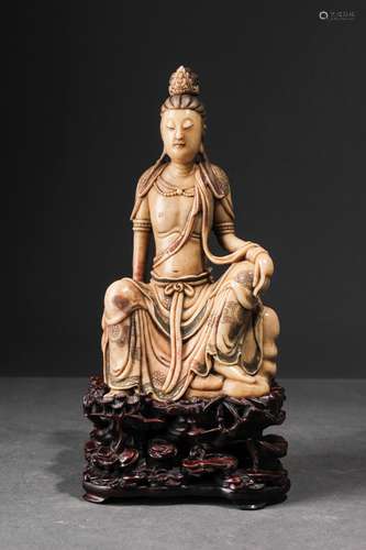 Chinese Qing Dynasty Soapstone Figure Of Guanyin