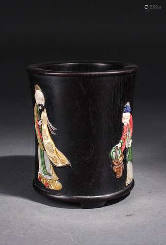 Chinese Zitan Brush Pot With Inlaid