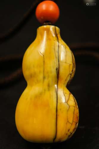 Chinese Bone Carved Double Gourd Pendant