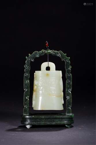 Chinese White Jade Bell With Stand