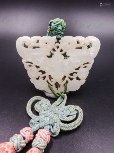 Chinese White Jade Butterfly Pendant In Open Work