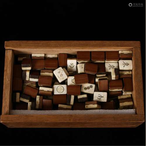 A Box Of Chinese Bone Carved Mahjong