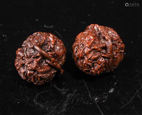 Pair Of Qing Dynasty Carved Walnuts