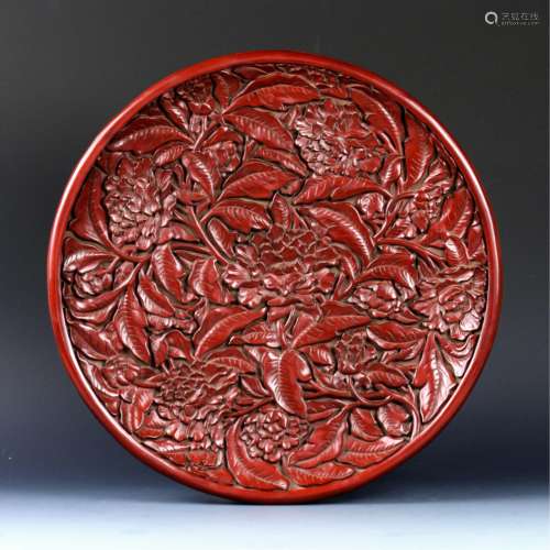 Chinese Cinnabar Lacquer Flower Plate