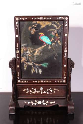 Chinese Rose Wood Table Screen With Inlaid