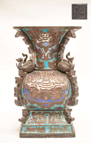 Chinese Antique Champleve Enamel Urn