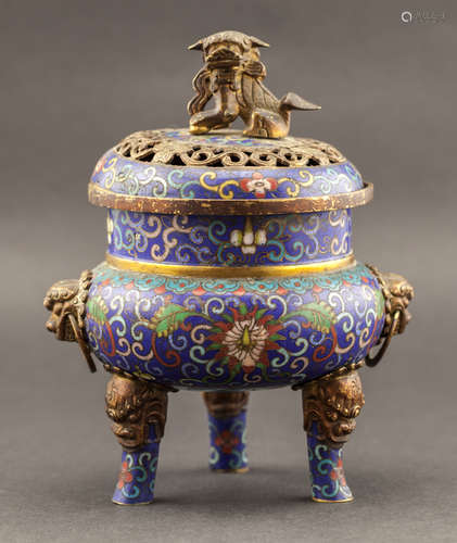 Chinese Antique Cloisonne Round Incense Burner