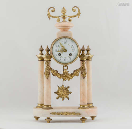 Antique French Gilt Bronze And Marble Clock
