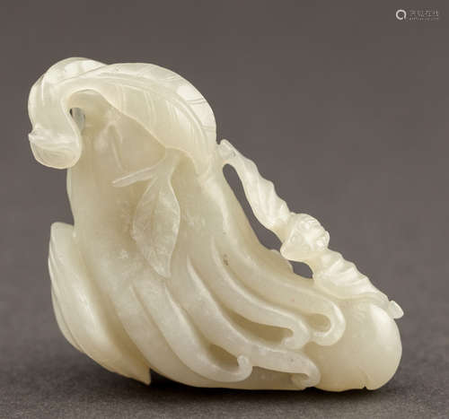 Chinese Antique 19Th Jade Citron with Bat