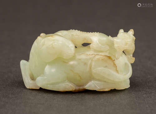 Chinese Antique 19th Carved Jade Figures