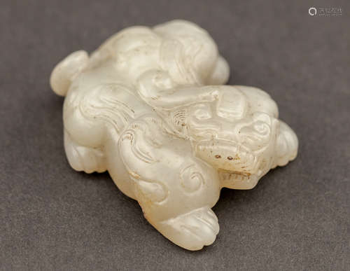 Chinese Antique Ming White Jade Mythical Beast