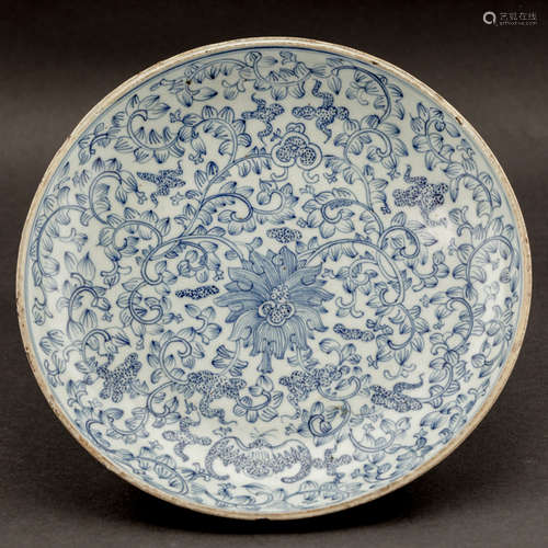 Chinese Antique Qing Dynasty Blue& White Porcelain Dish