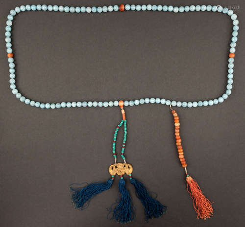 19th Chinese Antique Aquamarine Prayer Beads