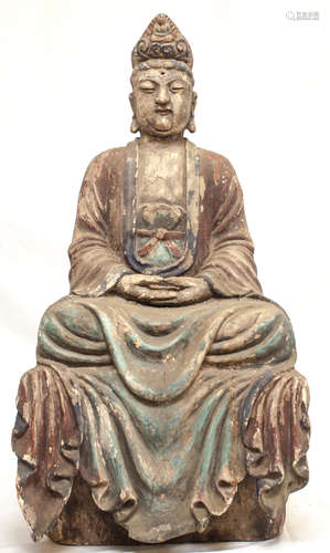 Chinese Antique Ming Dynasty Wood Figure of  Buddha