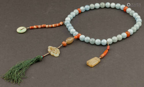 19th Chinese Antique Aquamarine Prayer Beads