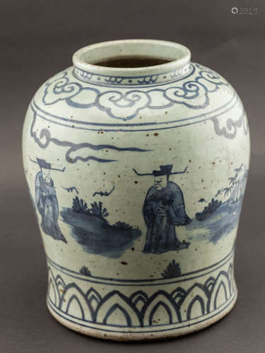 Chinese Antique Ming Dynasty Blue and White Porcelain Jar