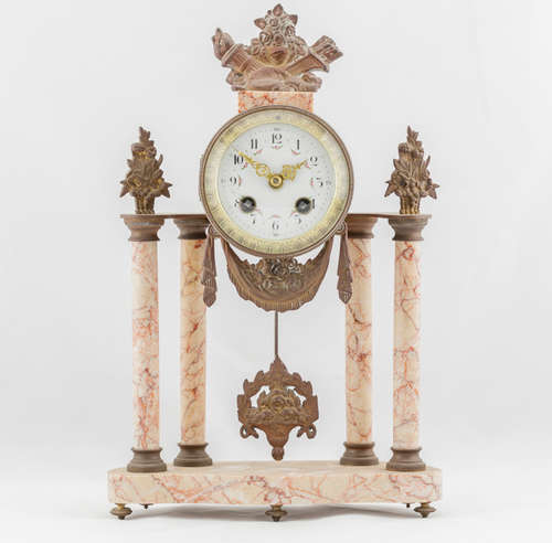 Antique French Gilt Bronze And Marble Clock