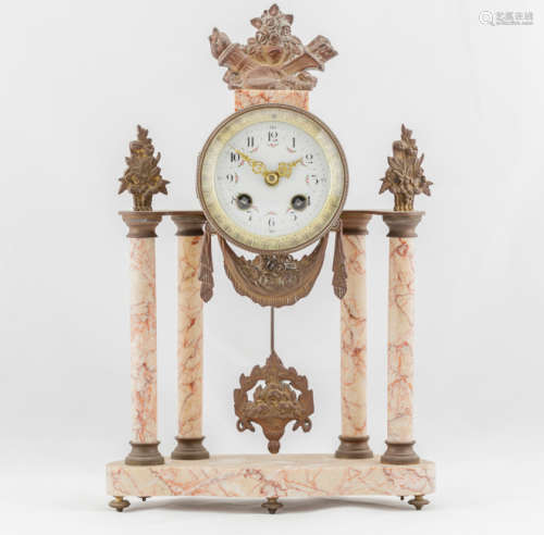 Antique French Gilt Bronze And Marble Clock