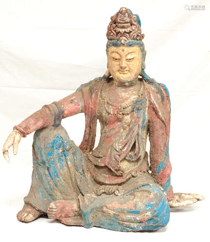 Chinese Antique Ming Dynasty Wood Figure of  Buddha