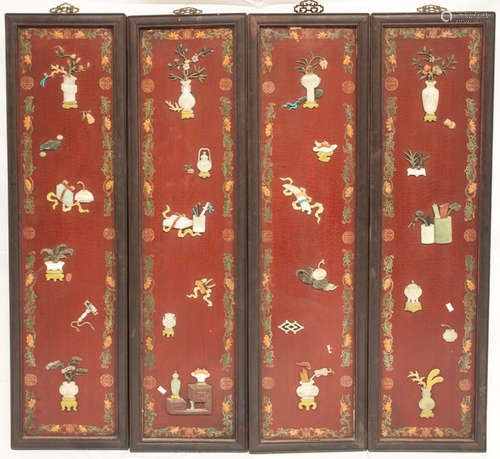 Group of  Four Chinese Antique Lacquer Panels