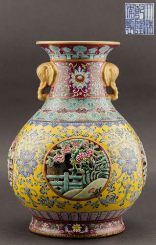 Chinese Antique Qing Dynasty Rose Famille Porcelain Vase