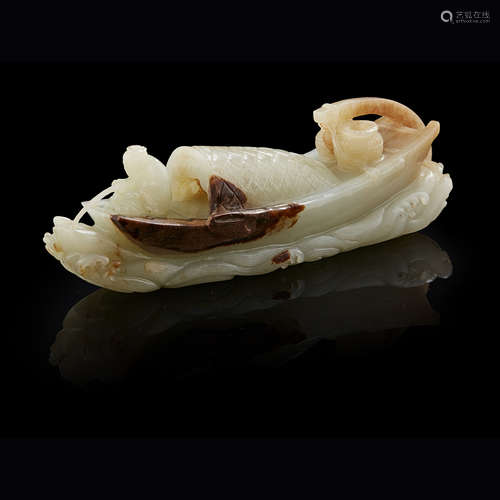 FINE CELADON JADE CARVING OF A BOAT QING DYNASTY, 19TH CENTURY