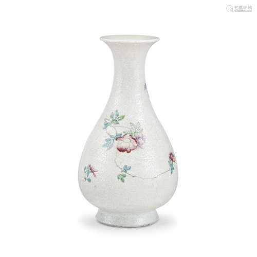 FAMILLE ROSE SGRAFFIATO YUHUCHUN VASE QIANLONG IRON-RED MARK AND OF THE PERIOD