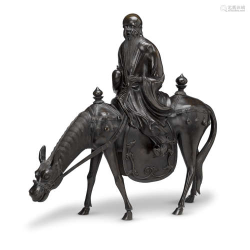 LARGE BRONZE 'SHOULAO OVER HORSE' CENSER QING DYNASTY, 18TH CENTURY