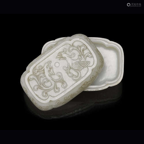 CARVED WHITE JADE 'FENGHUANG' COVERED BOX QING DYNASTY, 18TH CENTURY