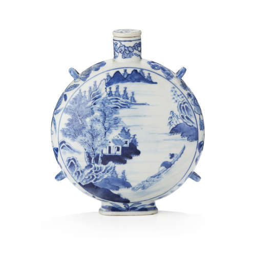 BLUE AND WHITE MOON FLASK JIAQING SIX-CHARACTER MARK AND OF THE PERIOD