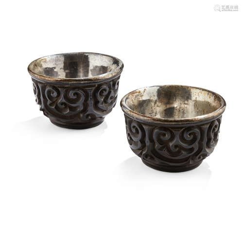 PAIR OF RARE AND FINELY CARVED 'TIXI' LACQUER BOWLS YUAN DYNASTY