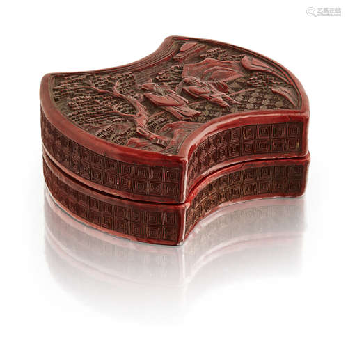 CARVED CINNABAR LACQUER INGOT-SHAPED BOX AND COVER QING DYNASTY, 19TH CENTURY